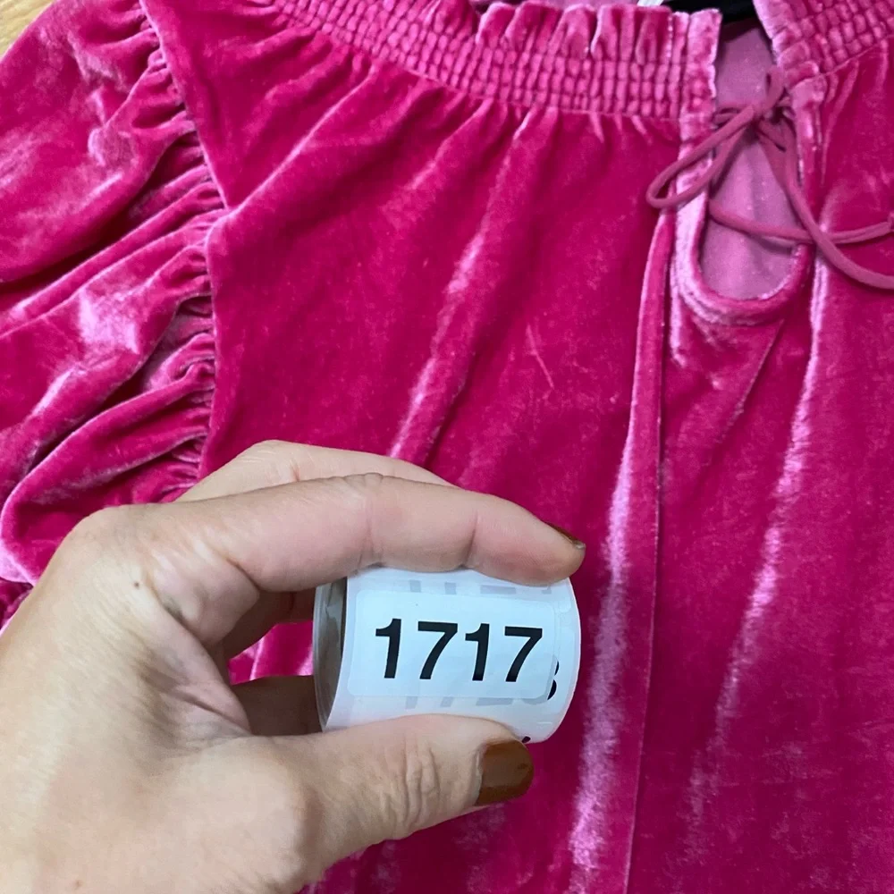 Free People Pink Velvet‎ Blouse Teresa Boho Festival XL Crop Bubble - Picture 10 of 10